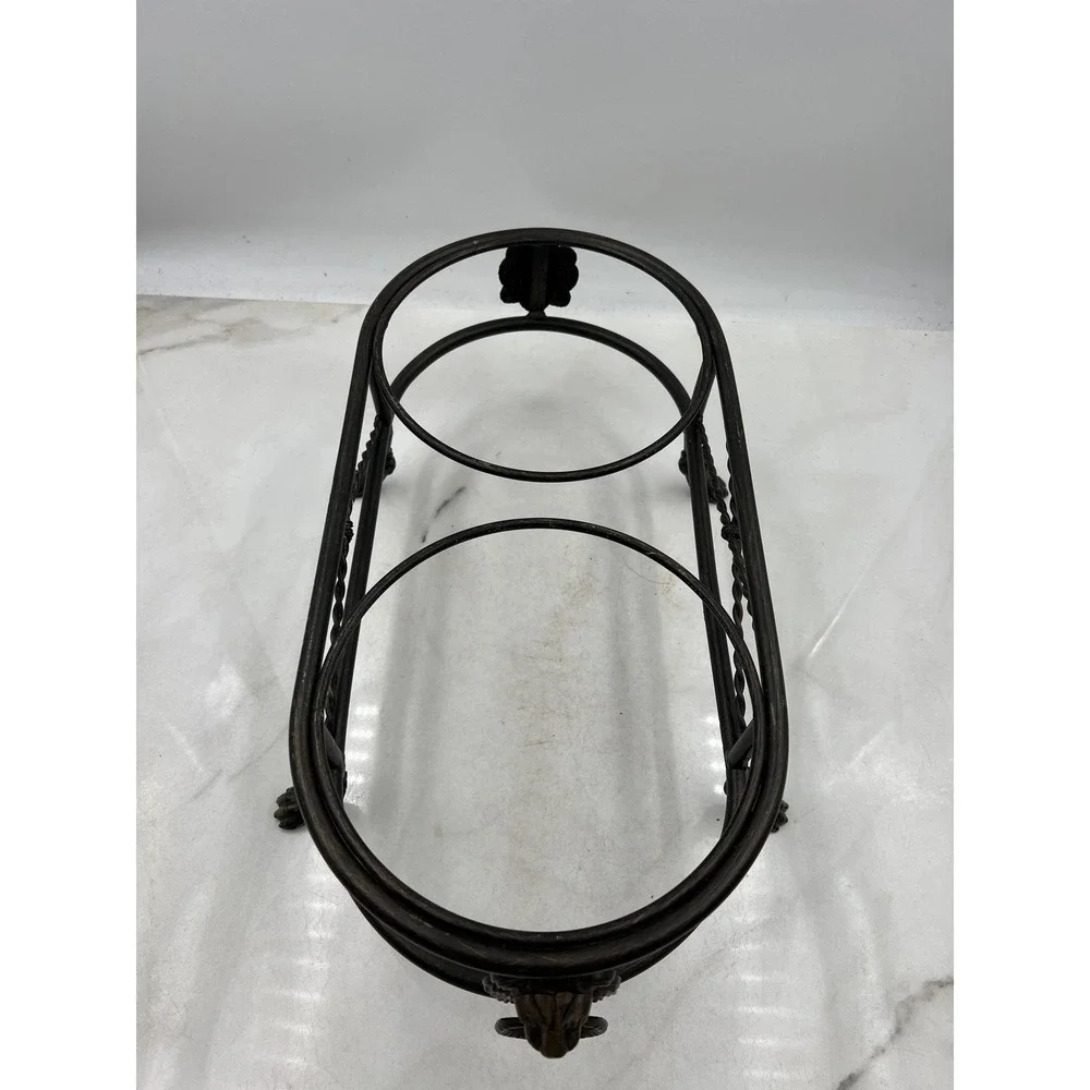 Heavy Metal Wrought Iron Double Pet Bowl Stand Raised Feeder Lion Head Paw Feet